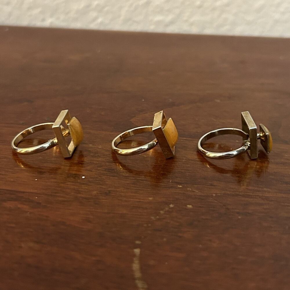 3x Vintage Mod Rings Butterscotch Amber Gold & Silver Tone Size 7 & 8 - Picture 2 of 7